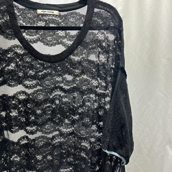 Viga Wang Black Lace Swim Cover Up Scoop Neck Short Sleeve One Size - Picture 2 of 8